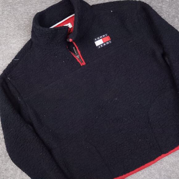 Womens Tommy Hilfiger Jeans High Pile Logo Small Blue Long Sleeve 1/4 Zip Jacket - Picture 9 of 10